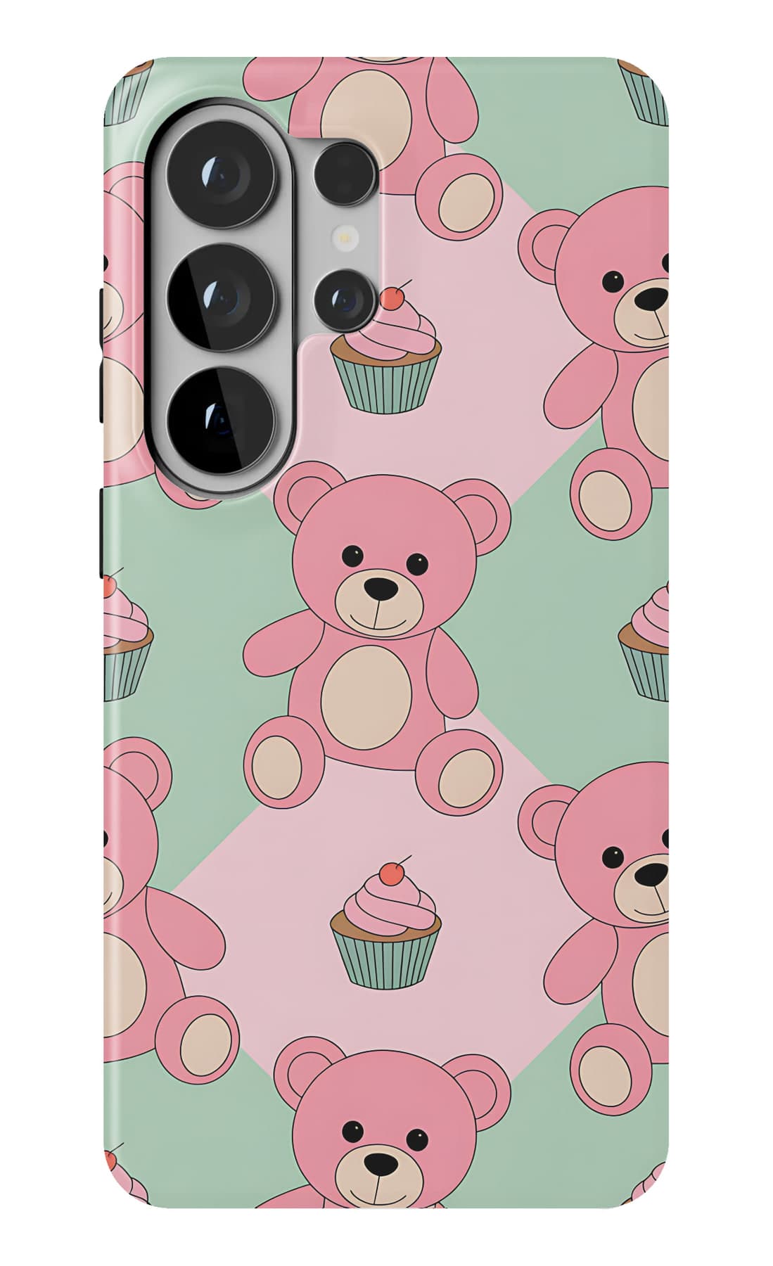 Teddies, stars and hearts on teal. Shown on a Galaxy.