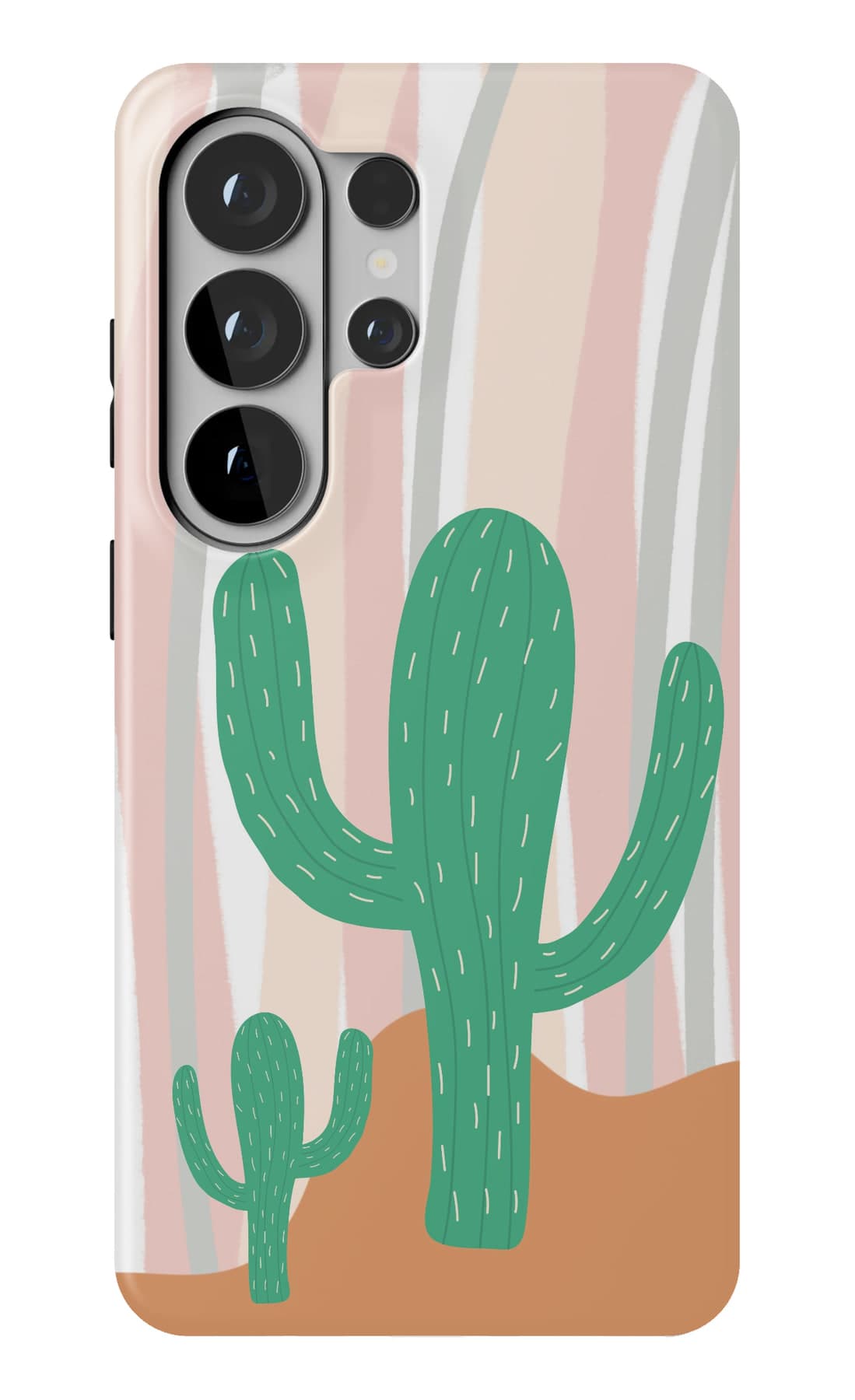 Two cacti standing in warm sand. Shown on a Galaxy.