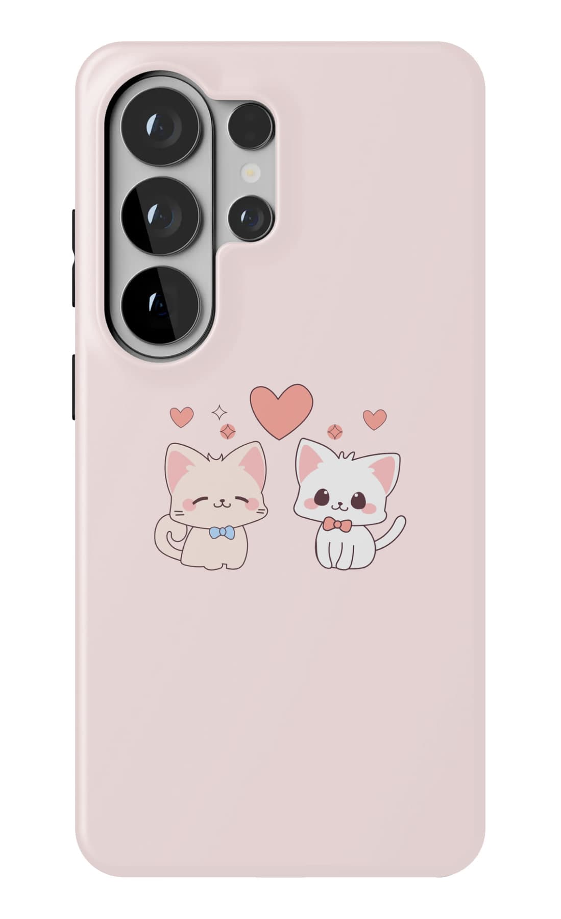 Two kittens sharing one heart on pale pink. Shown on a Galaxy.