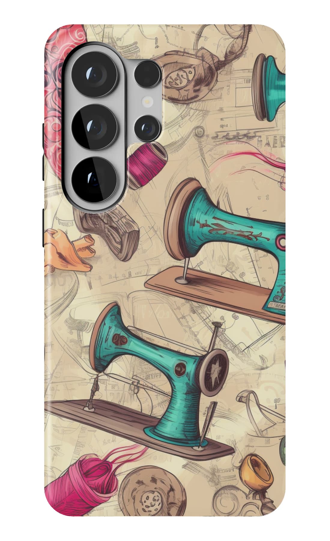 Vintage sewing machines in pink and teal. Shown on a Galaxy.