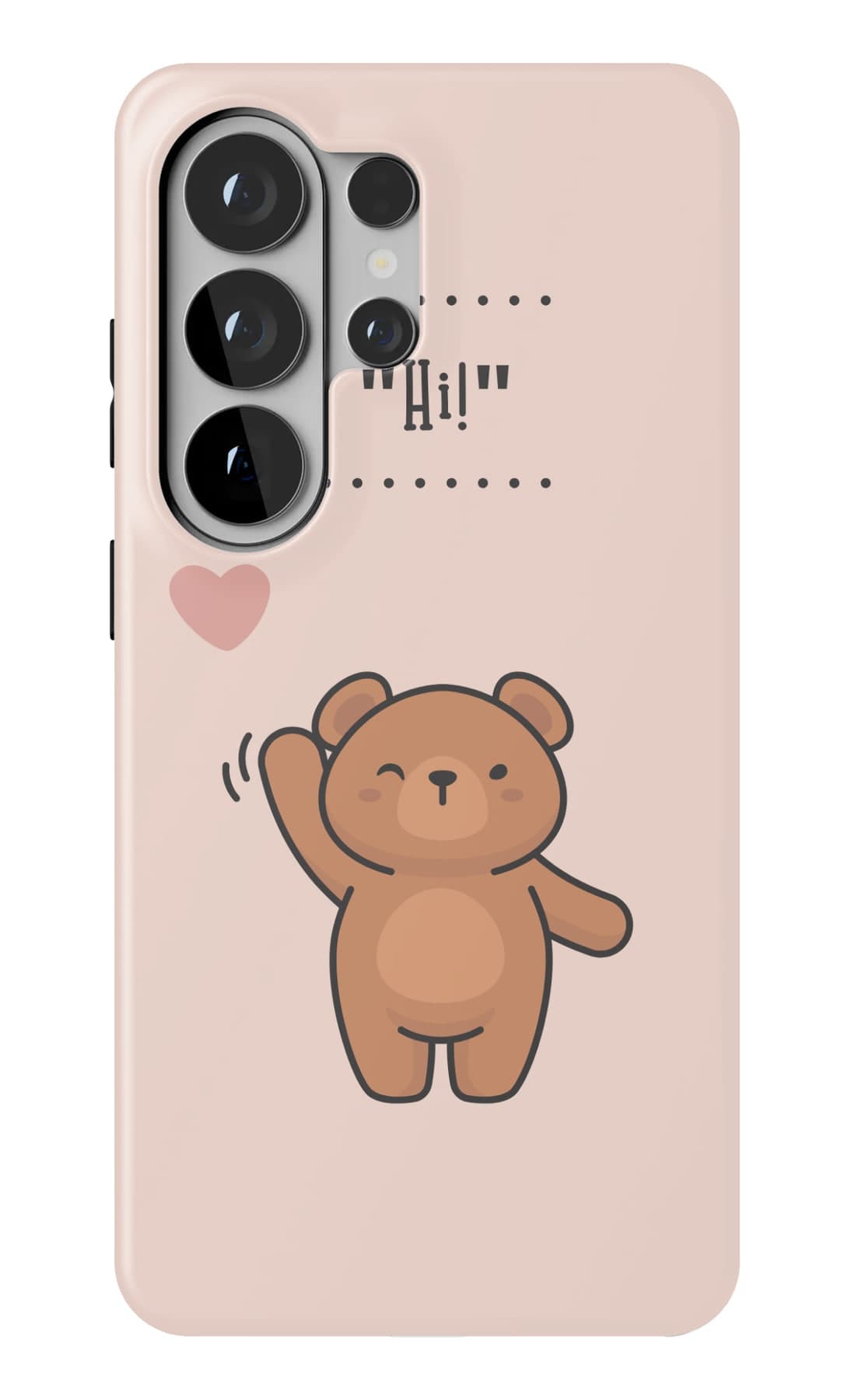 A small bear waving on blush. Shown on a Galaxy.