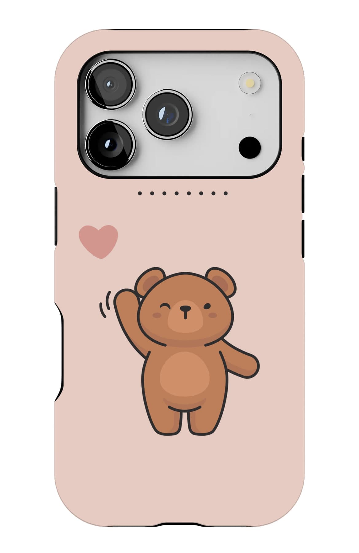 A small bear waving on blush. Shown on an iPhone.