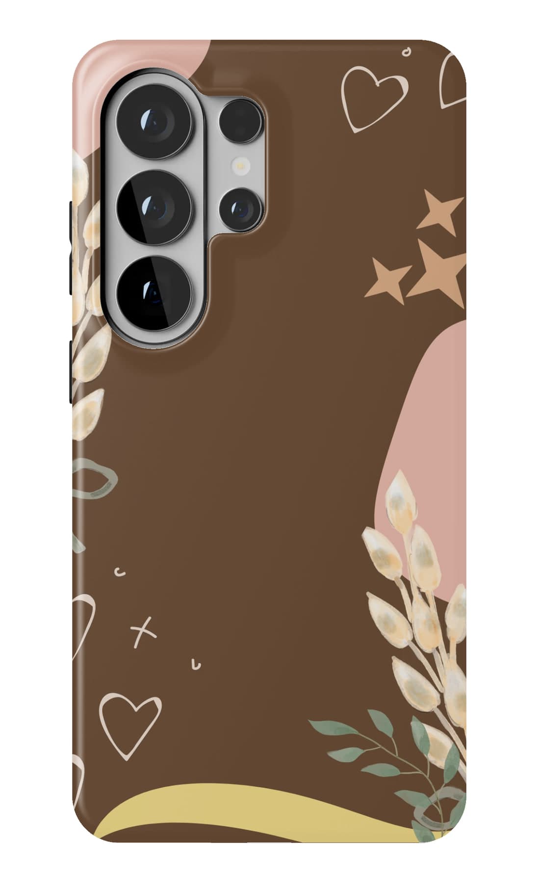 Wheat stems and small stars on dark brown. Shown on a Galaxy.