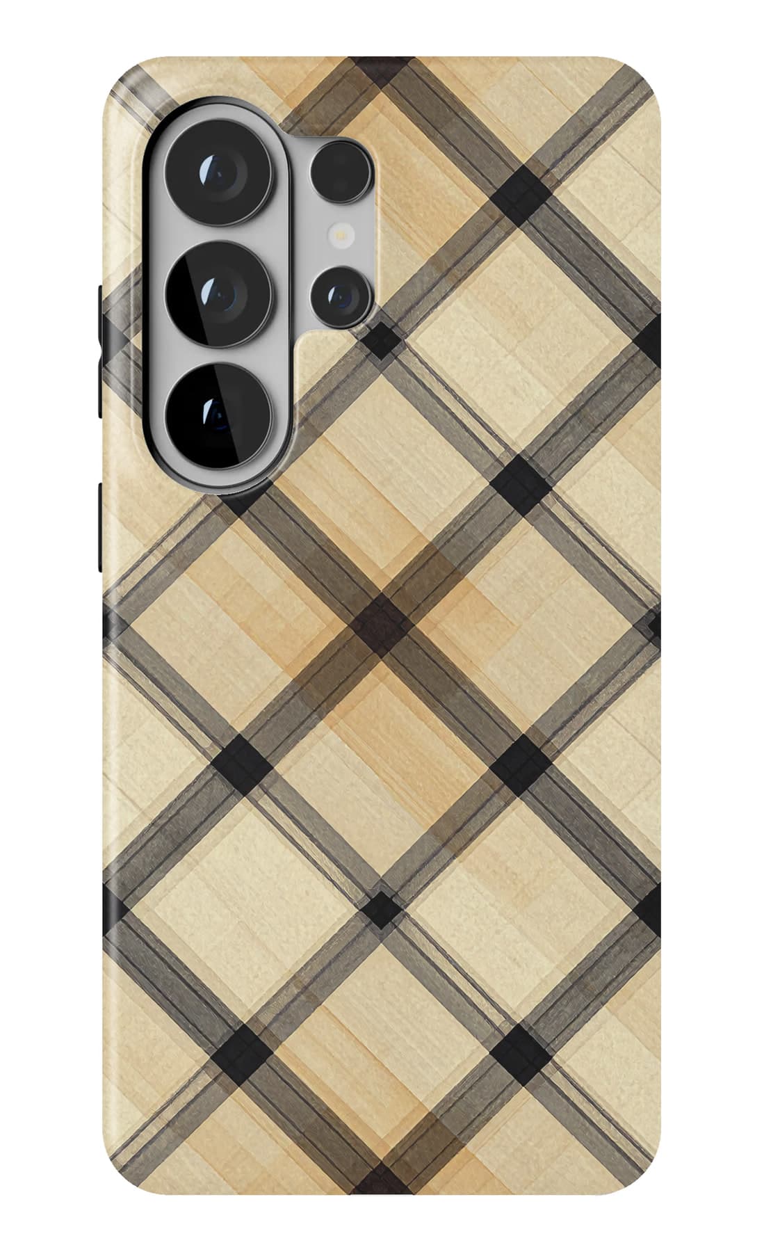 Wheat-coloured check, close woven. Shown on a Galaxy.