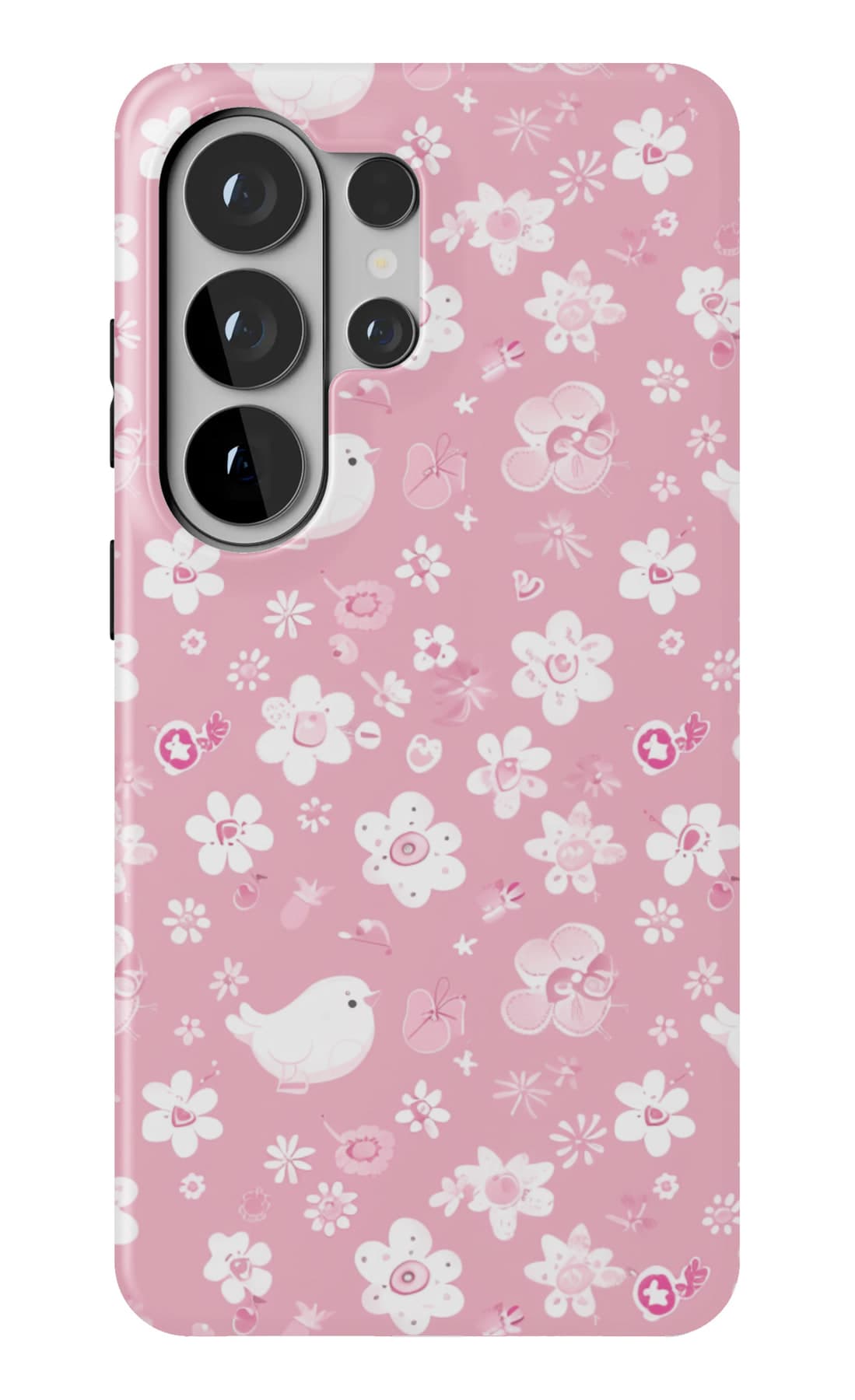 Fine white blossom on pink. Shown on a Galaxy.