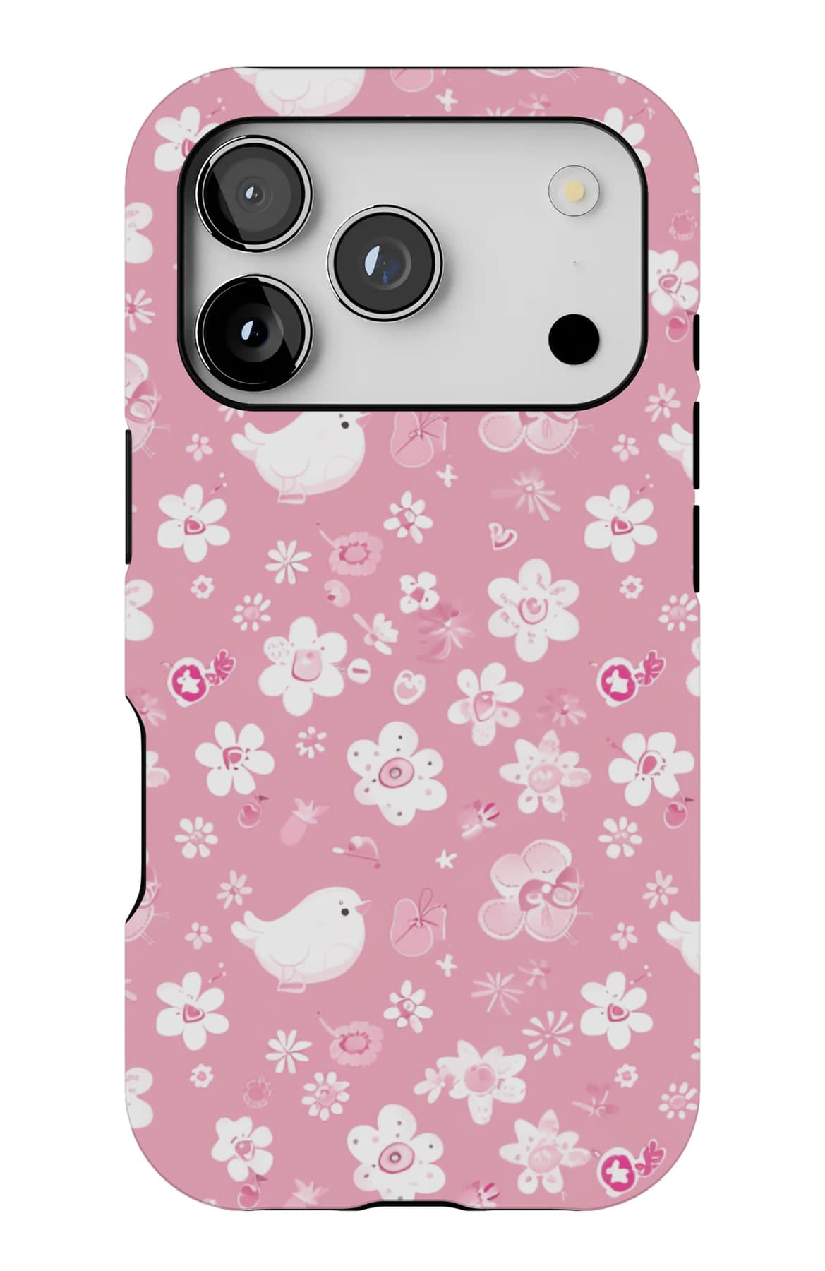 Fine white blossom on pink. Shown on an iPhone.