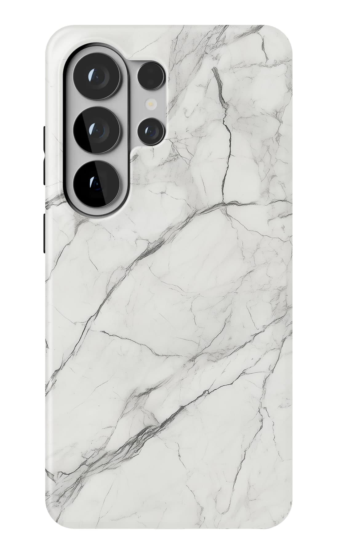 White marble with the faintest grey veins. Shown on a Galaxy.
