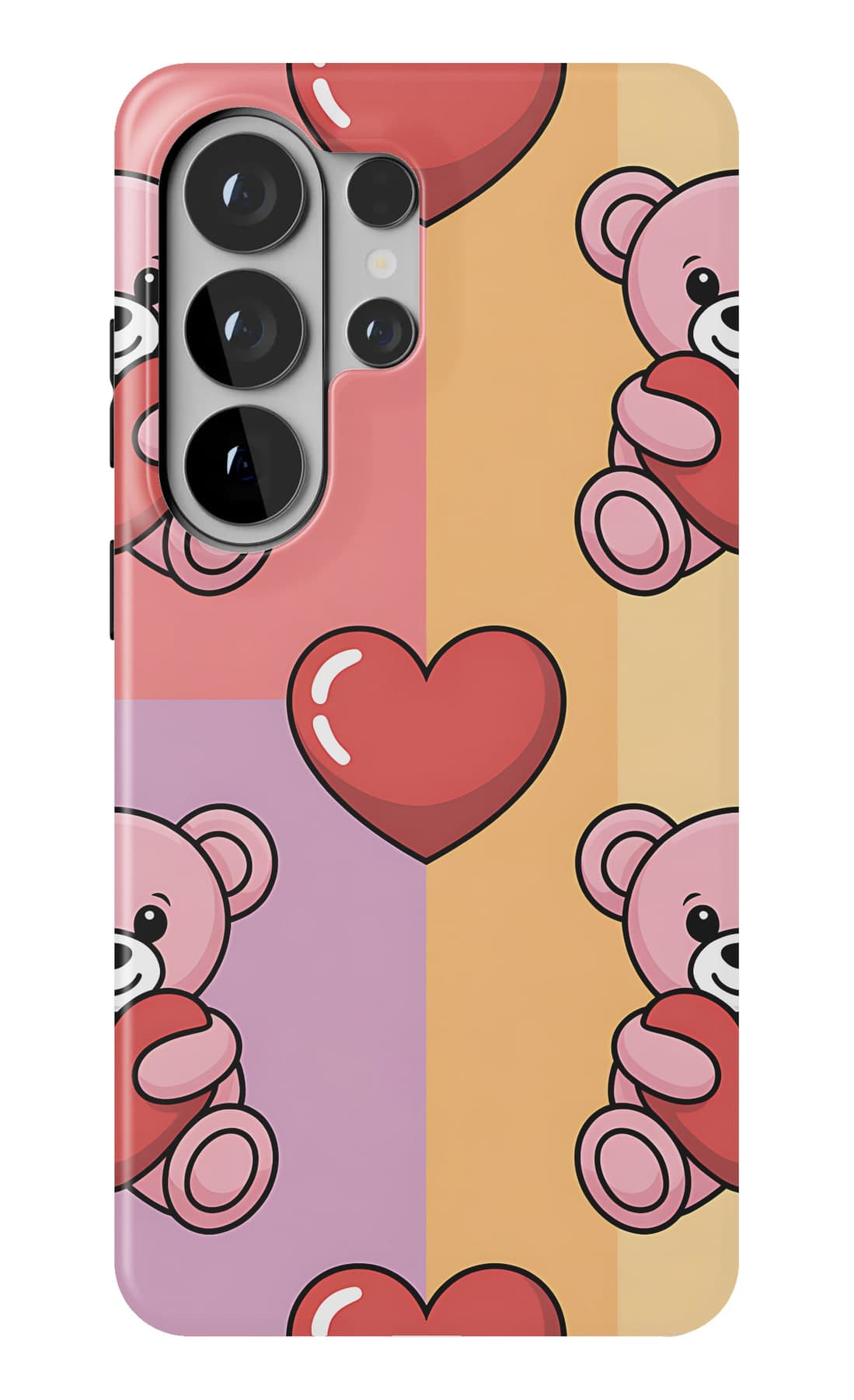 Teddies and hearts on white. Shown on a Galaxy.