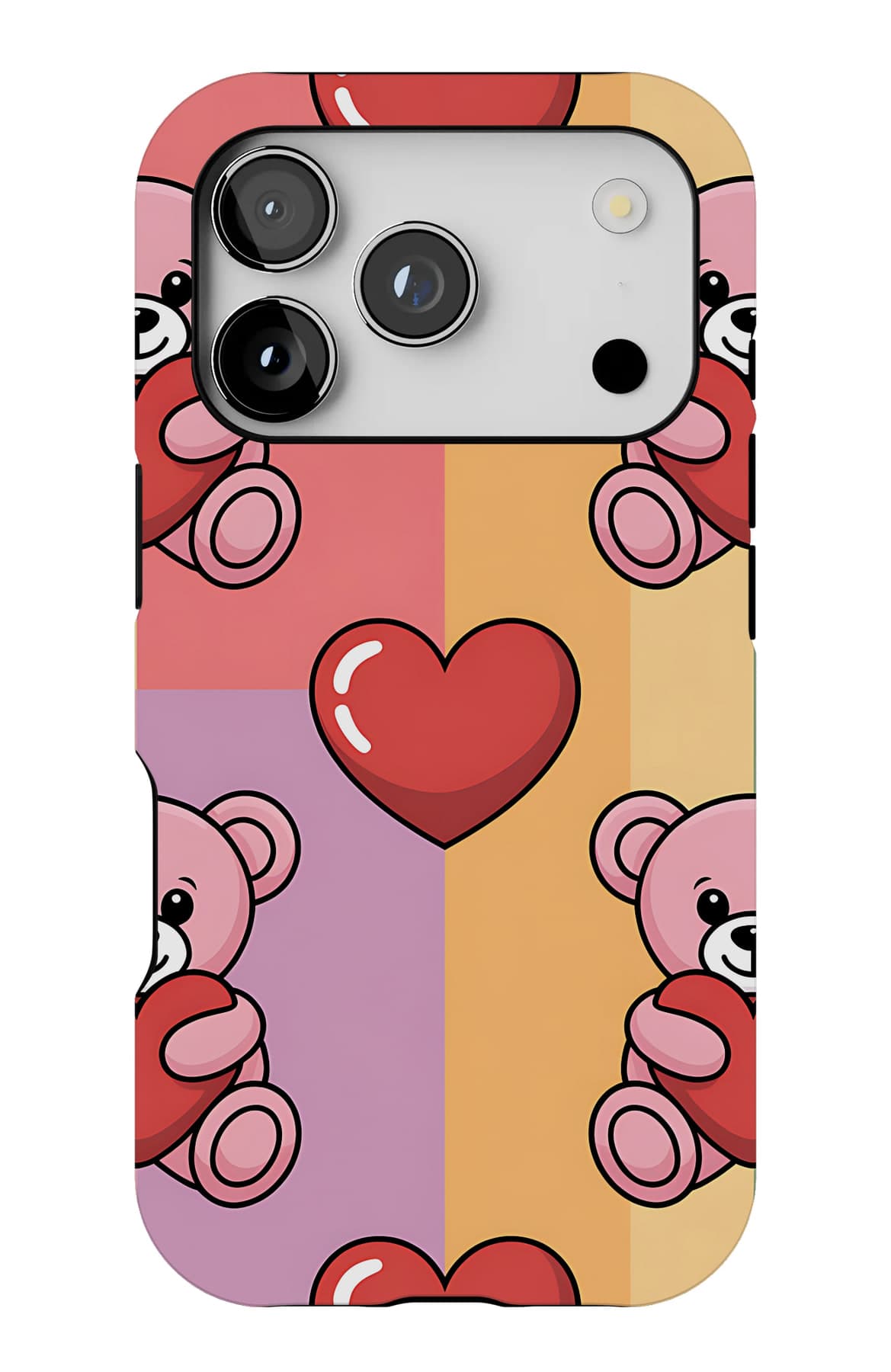 Teddies and hearts on white. Shown on an iPhone.