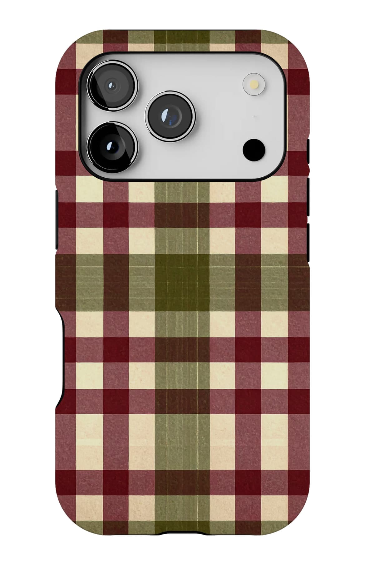 Wide red bands over cream. Shown on an iPhone.