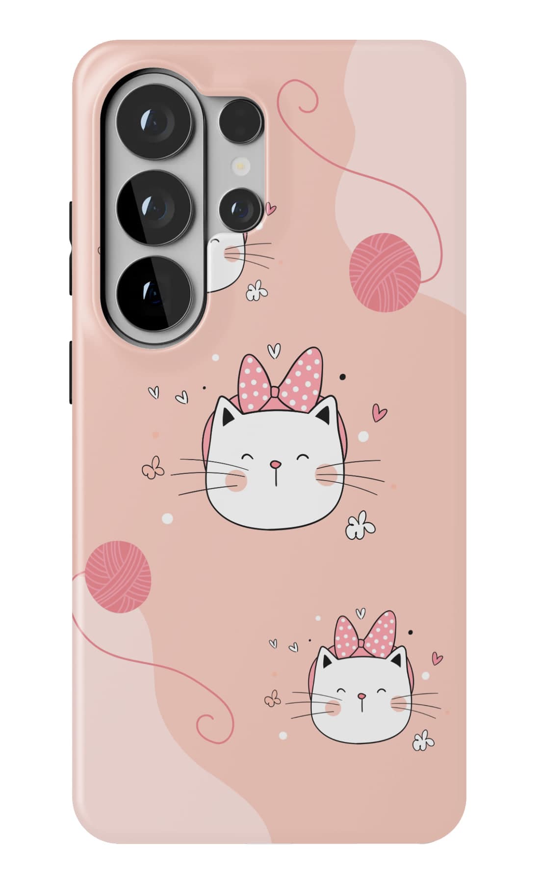 Cats and a ball of yarn on soft pink. Shown on a Galaxy.