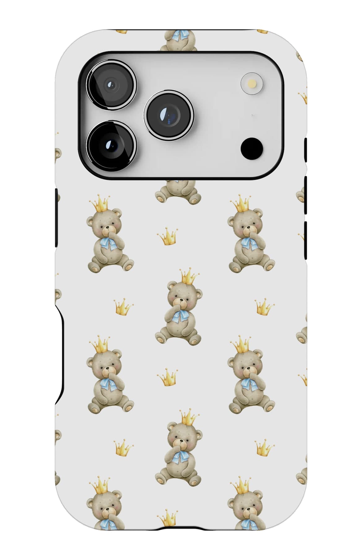 Small bears scattered on pale yellow. Shown on an iPhone.